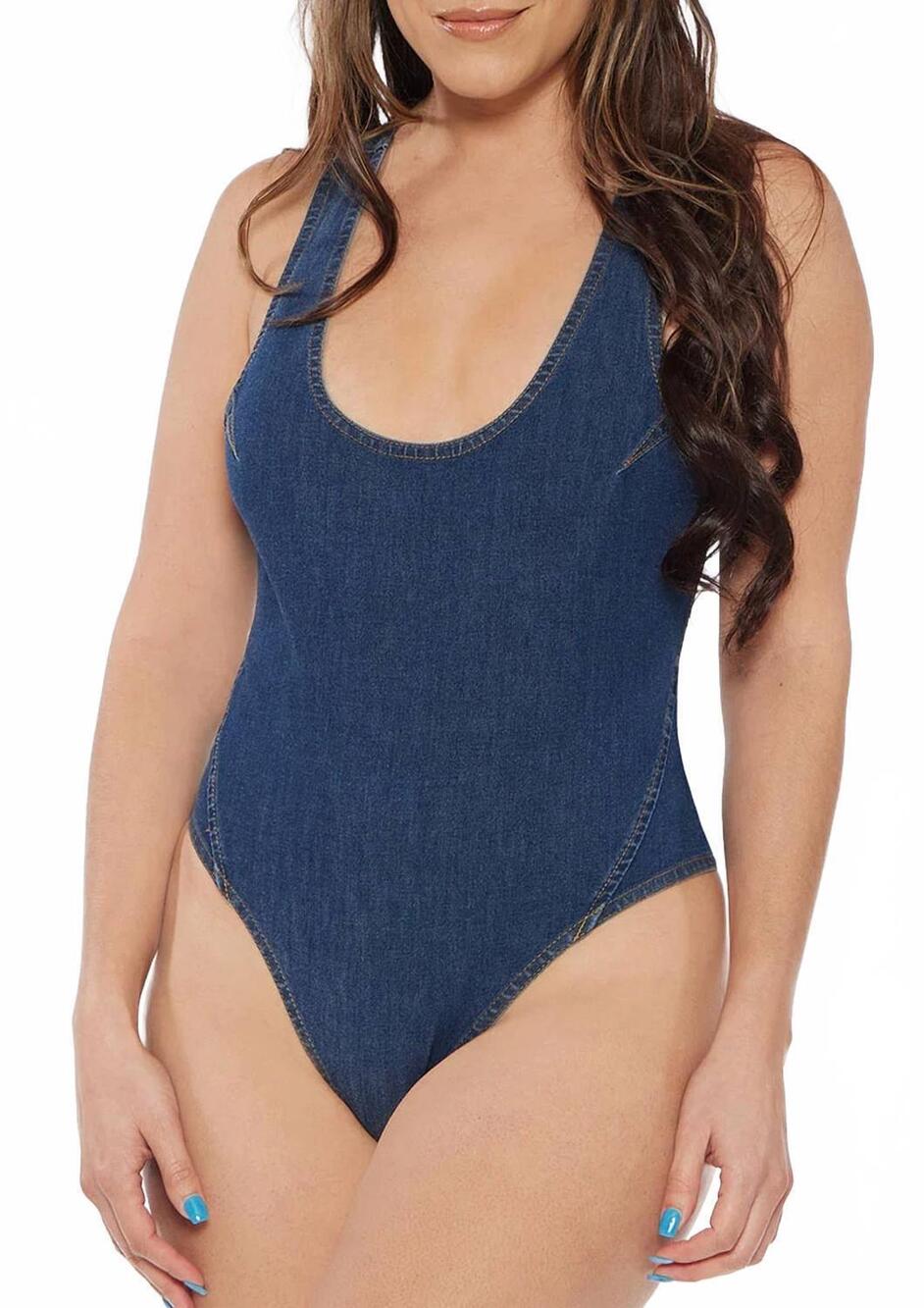 NEW CIRCULAR PATH scoop neck criss cross bodysuit swimsuit in midnight blue